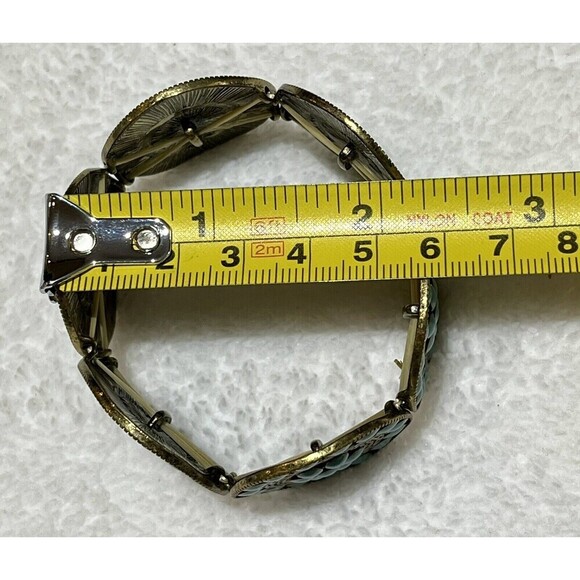 Native American Style Faux Turquoise Tribal Stretch Bracelet Gold Tone Cowgirl - Picture 5 of 6